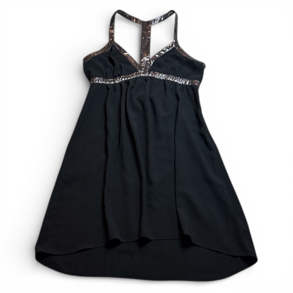 Gentle Fawn Elegant Black Strappy Dress with Metallic Highlights sz L